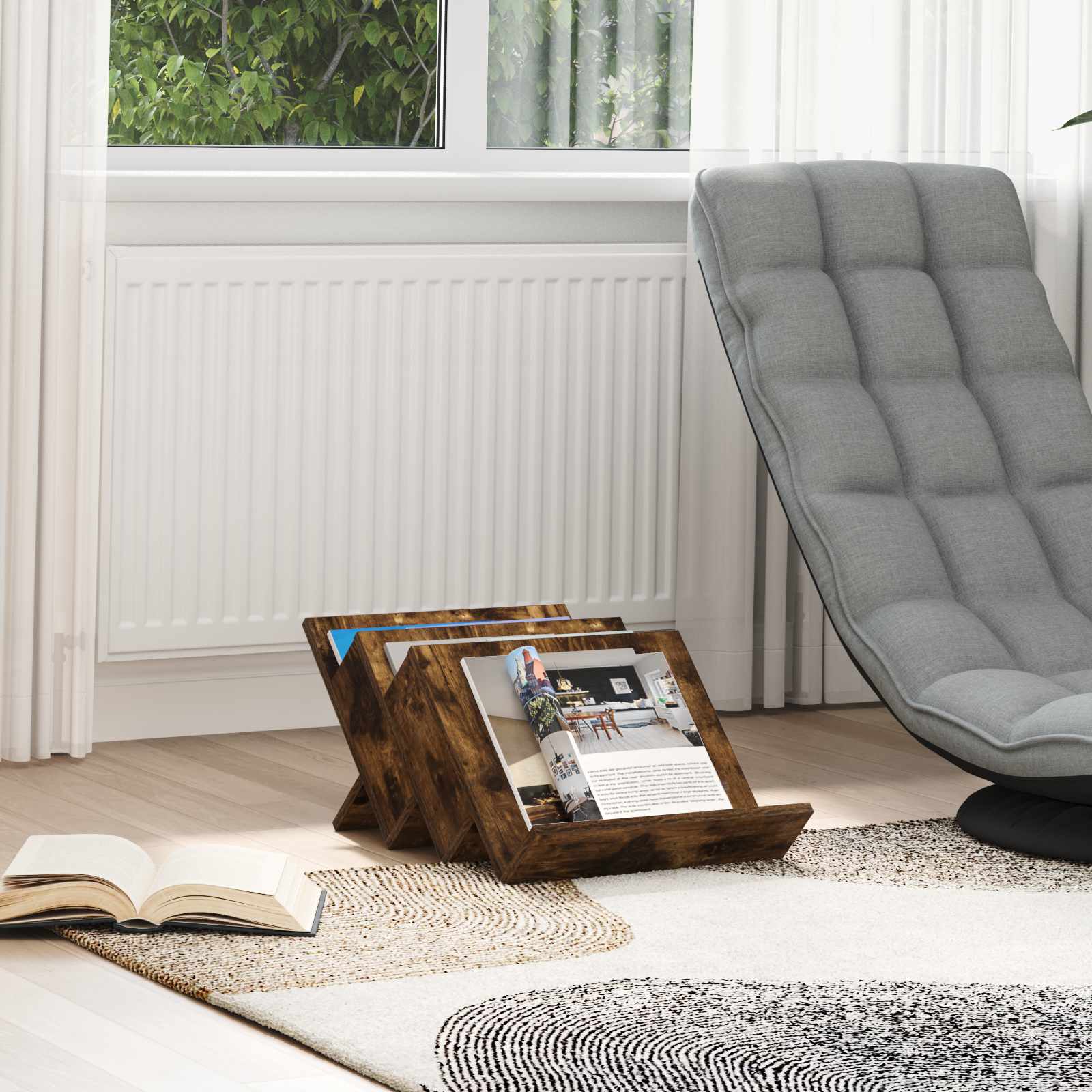 Magazine Rack Smoked Oak 53 x 40 x 28.5 cm Engineered Wood