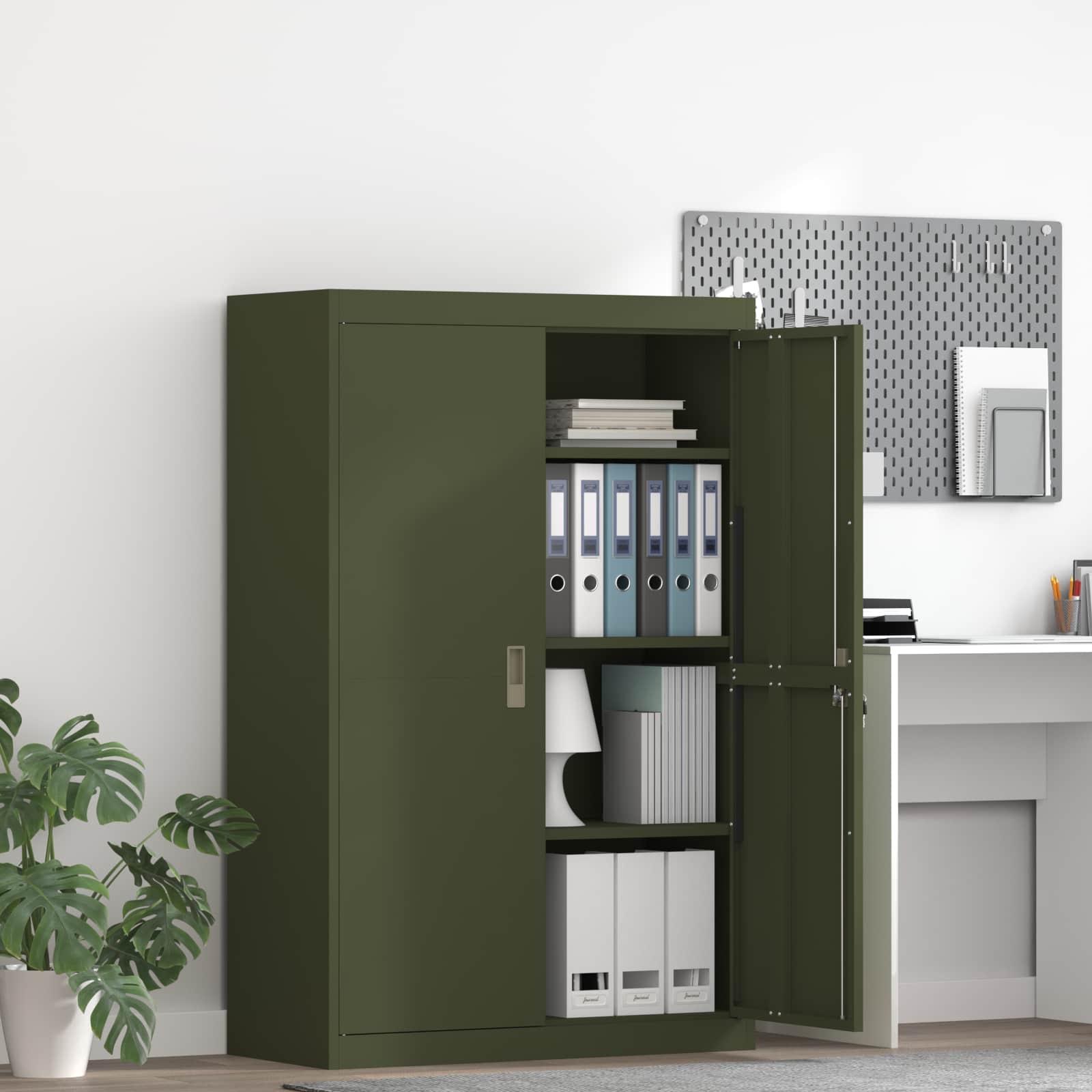 Storage Cabinet with Storage 2 pcs Olive Green 90 x 40 x 140 cm