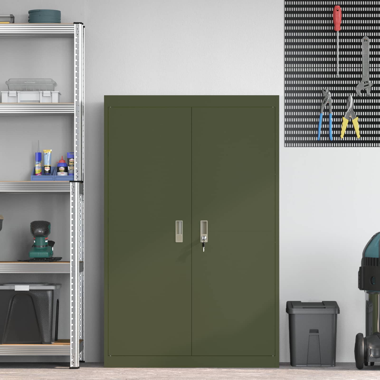 Storage Cabinet with Storage 2 pcs Olive Green 90 x 40 x 140 cm