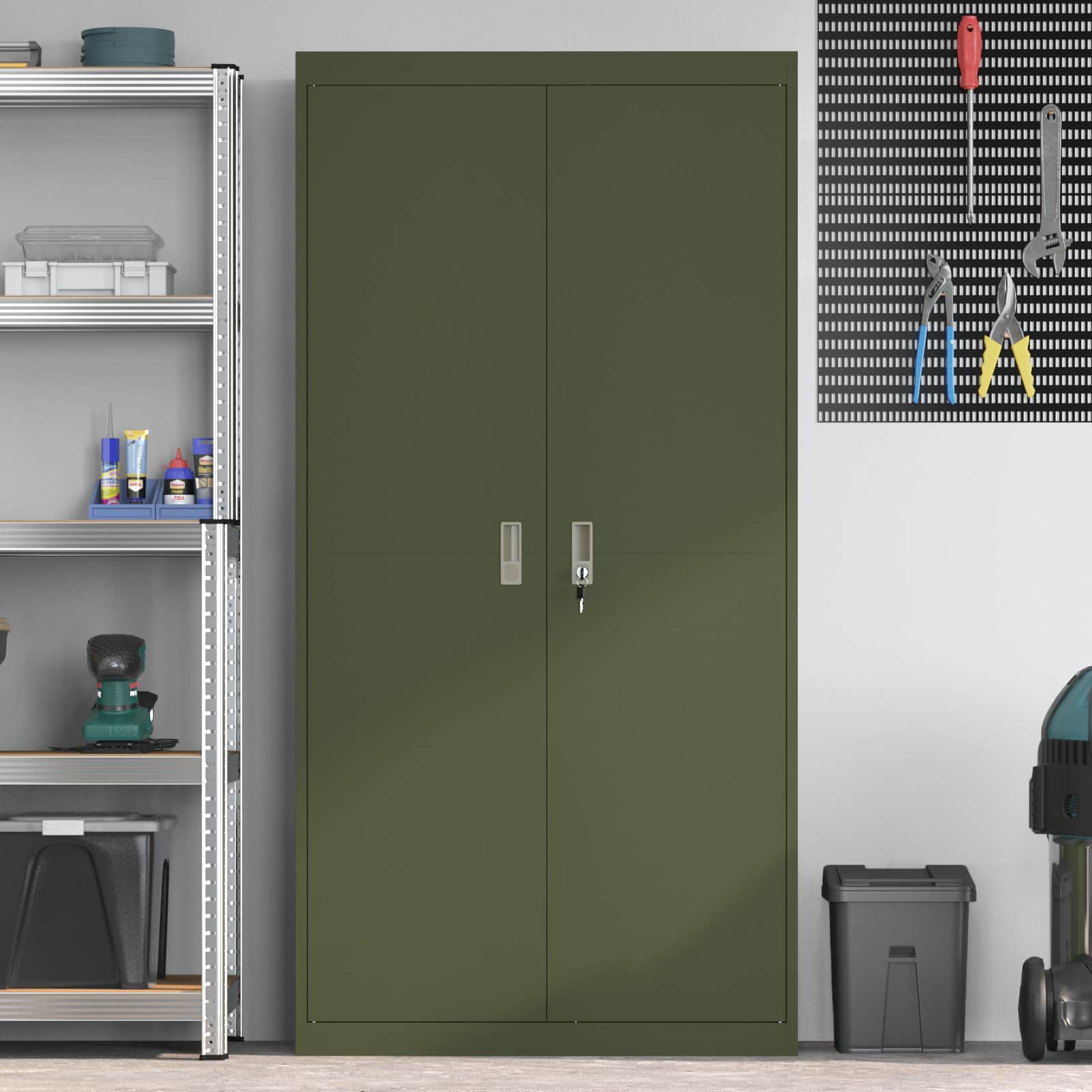 Storage Cabinet with Storage 2 pcs Olive Green 90 x 40 x 180 cm