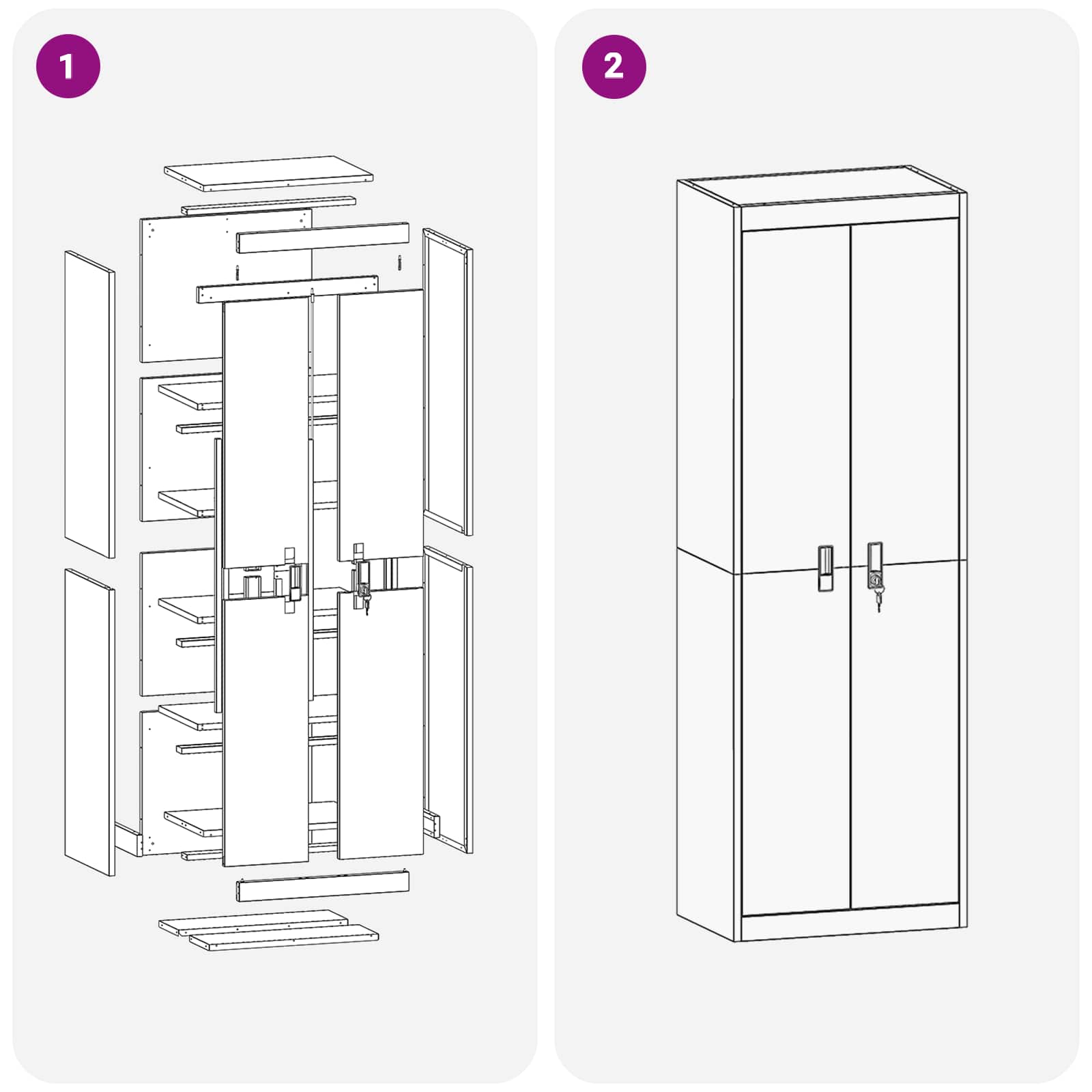 Storage Cabinet 2 pcs White 60 x 40 x180 cm Cold-Rolled Steel