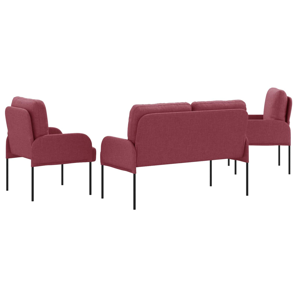 Sofa Sets with Cushion 3 pcs Wine Red 115 x 56 x 80 cm Plywood