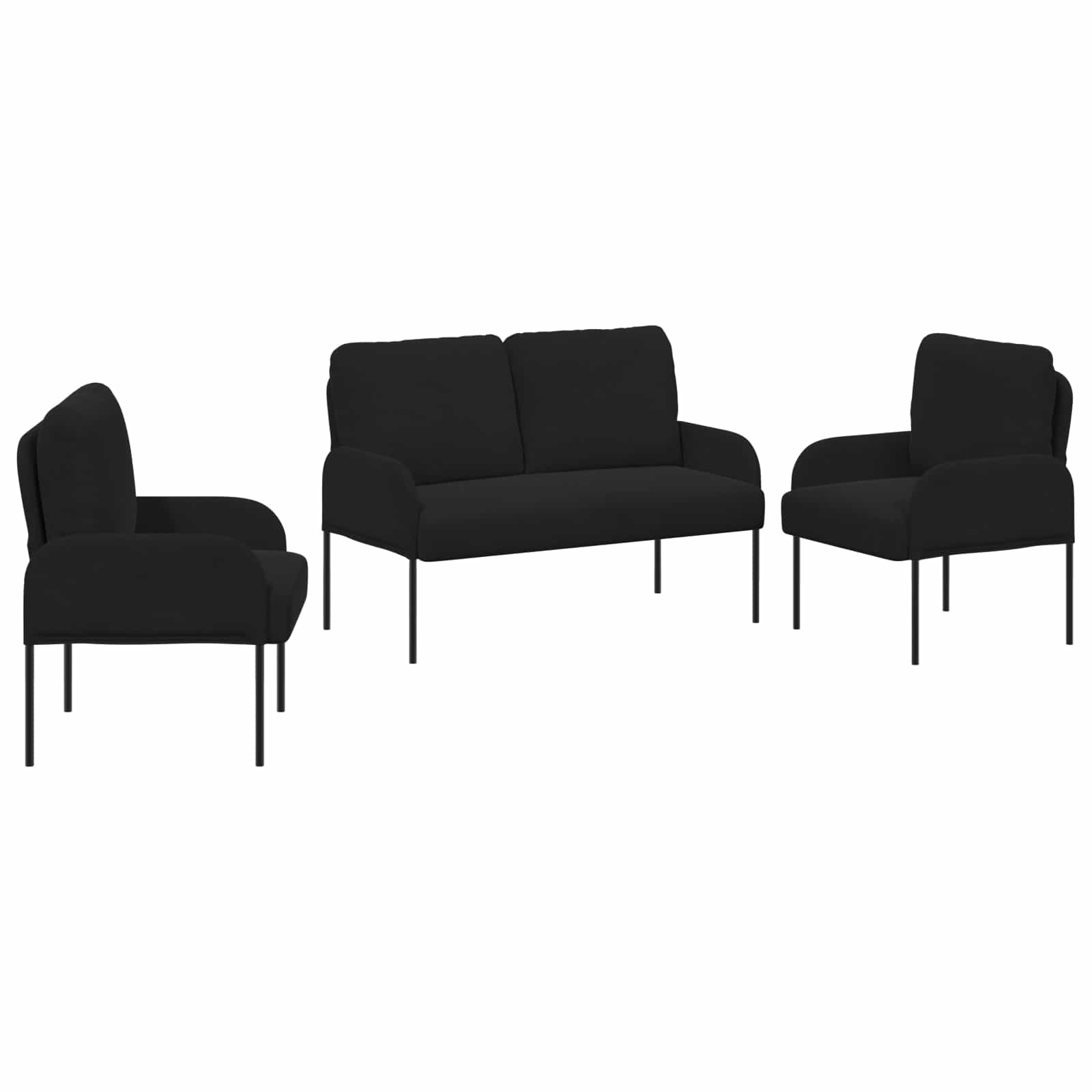Sofa Sets with Cushion 3 pcs Black 115 x 56 x 80 cm Plywood