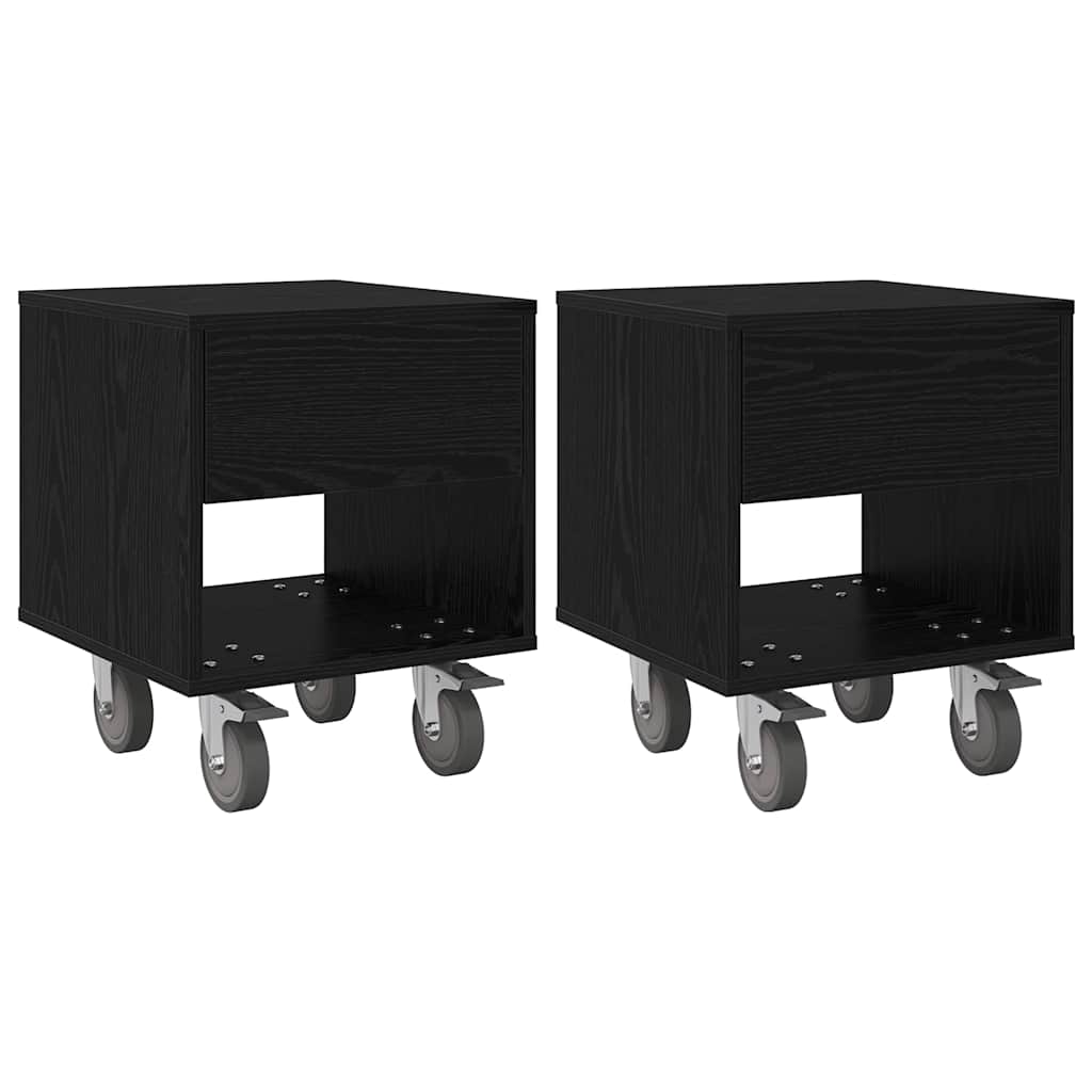 Bedside Table 2 pcs Black Oak 40.5 x 40 x 48 cm Engineered Wood