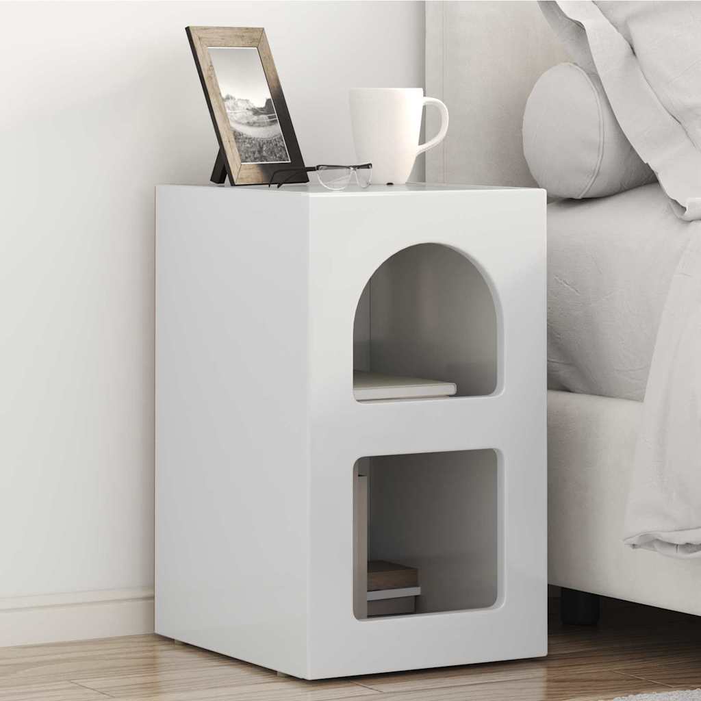 Bedside Table High Gloss White 29.5 x 33.5 x 50 cm