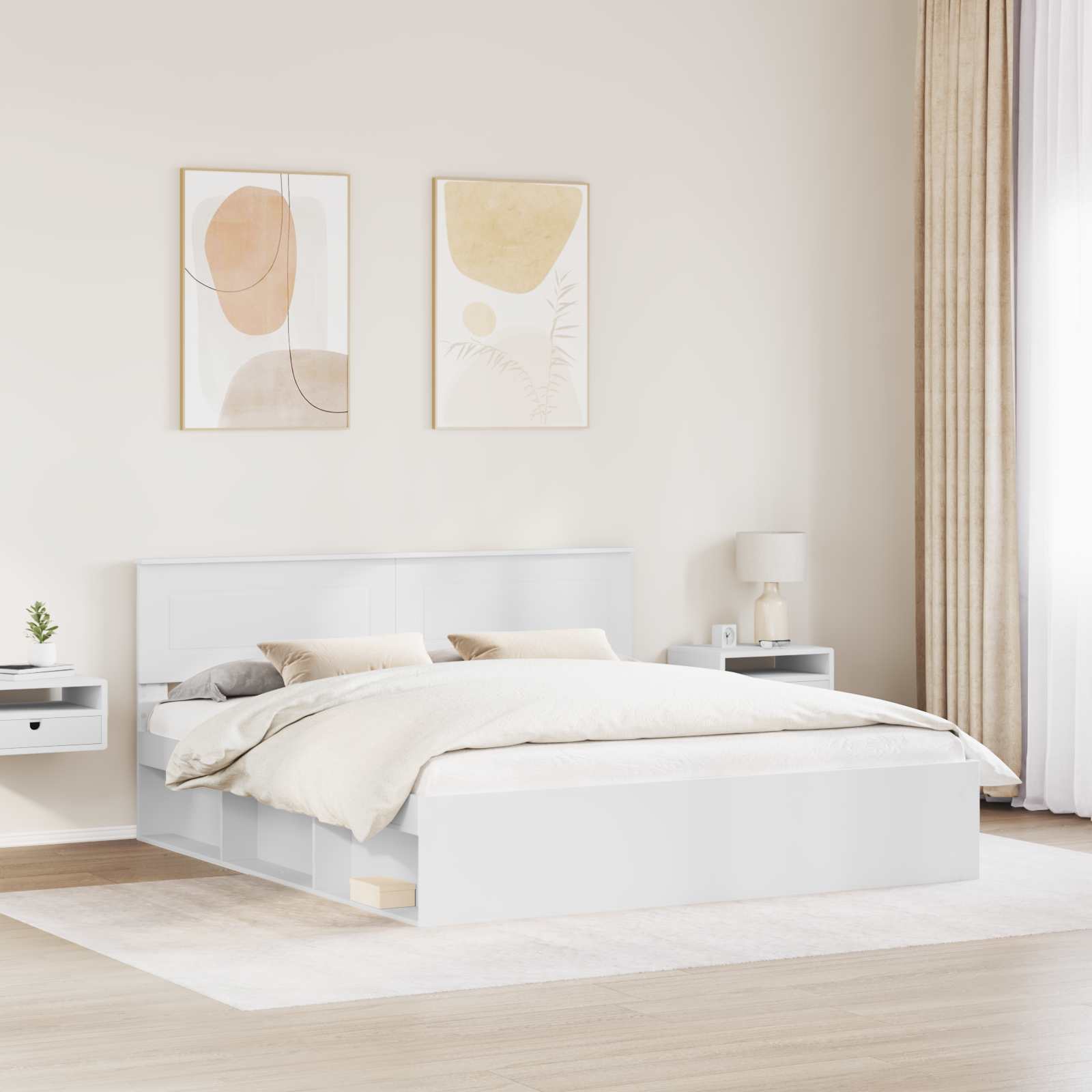 Bed Frame with Headboard White 200 x 200 cm Engineered wood