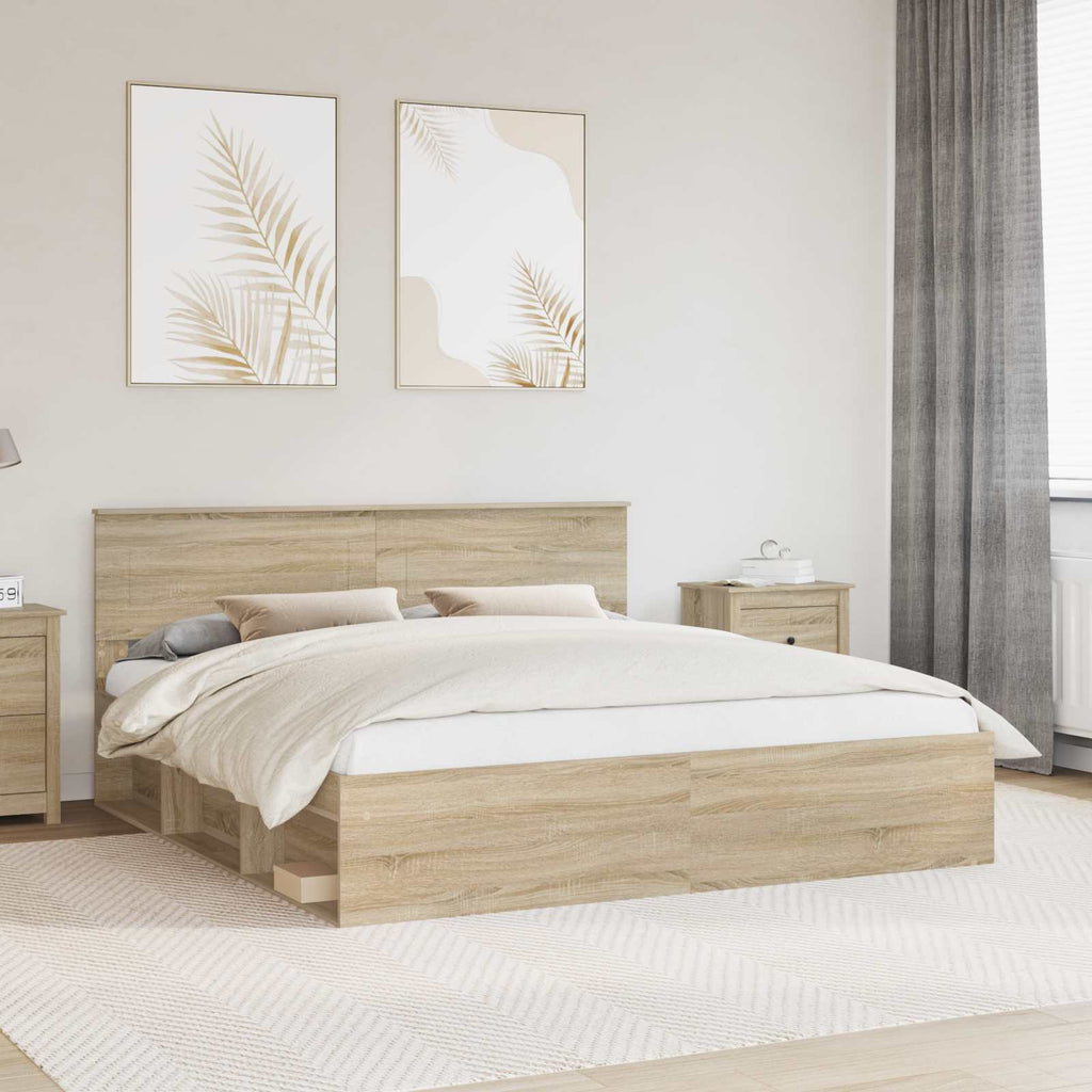 Bed Frame with Headboard Sonoma 200 x 200 cm Engineered wood