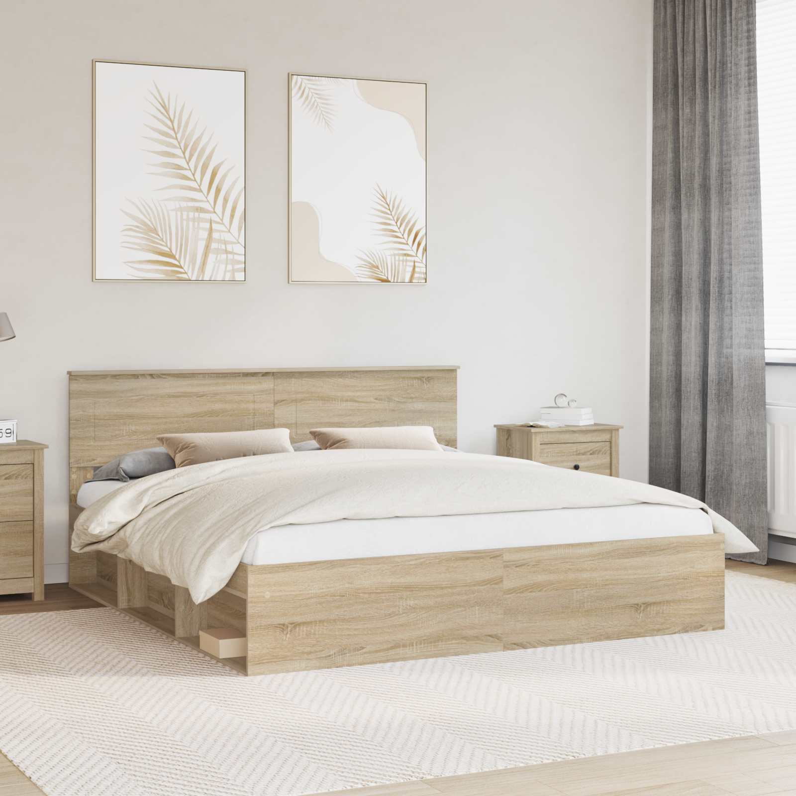 Bed Frame with Headboard Sonoma 200 x 200 cm Engineered wood