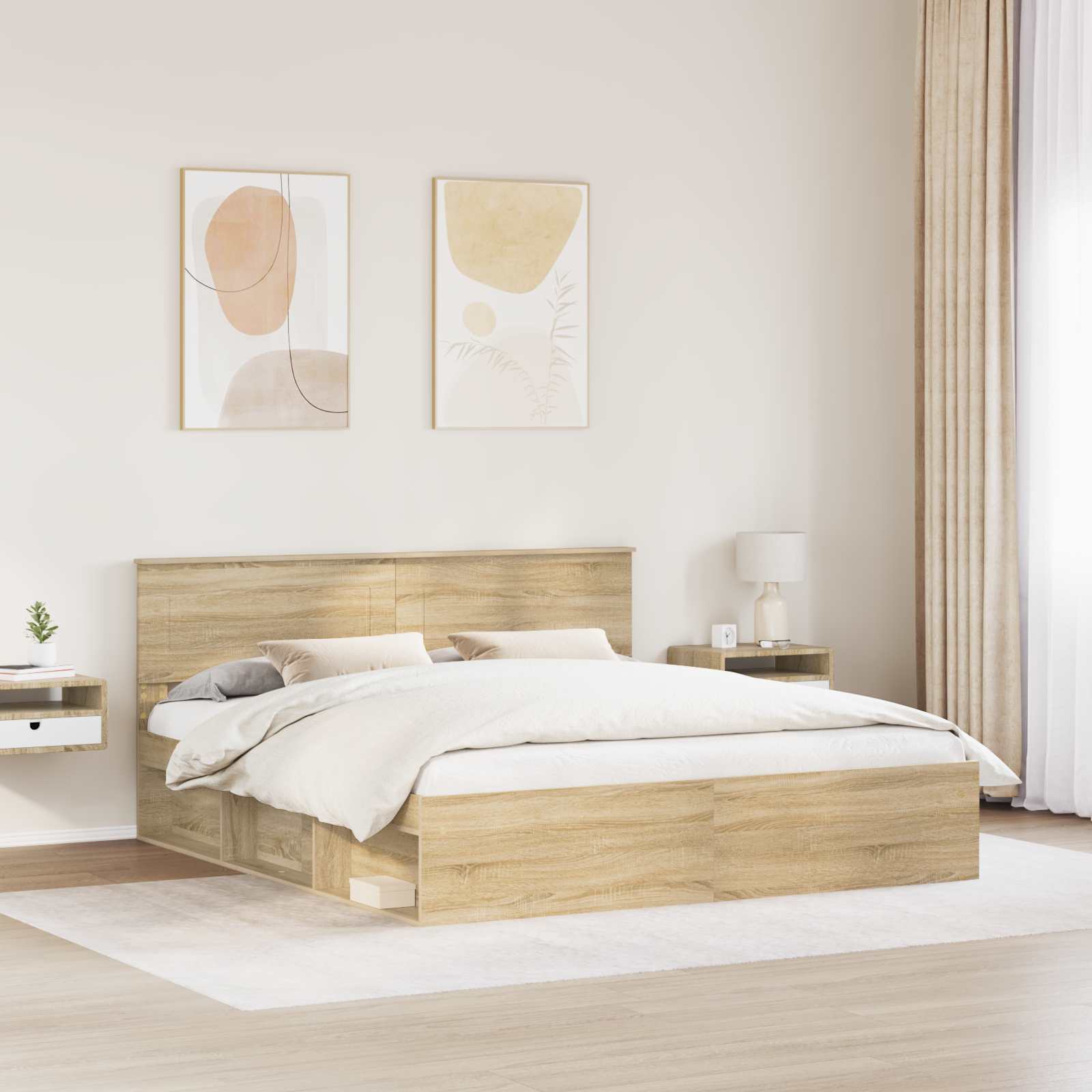 Bed Frame with Headboard Sonoma 200 x 200 cm Engineered wood