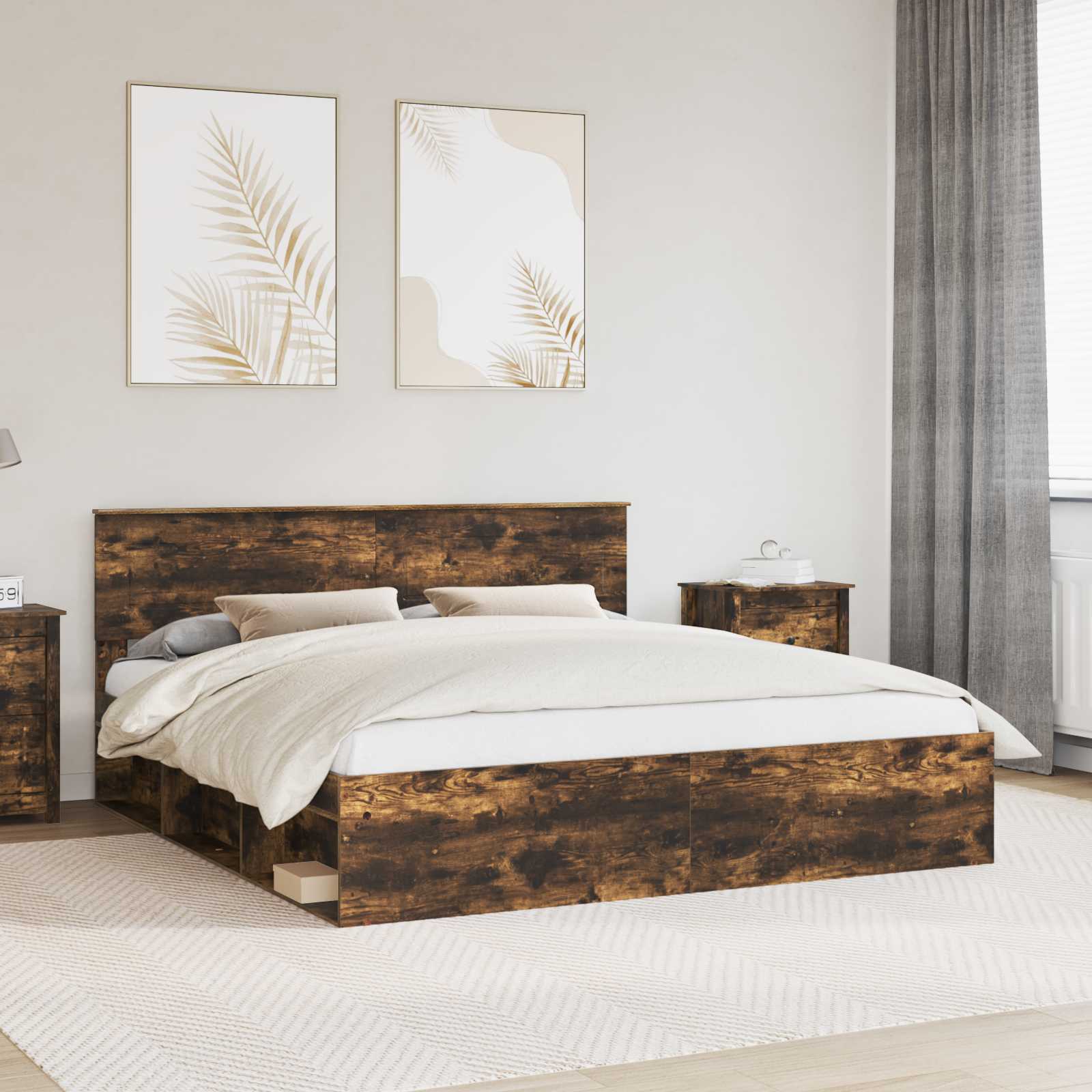 Bed Frame Smoked Oak 200 x 200 cm Engineered wood