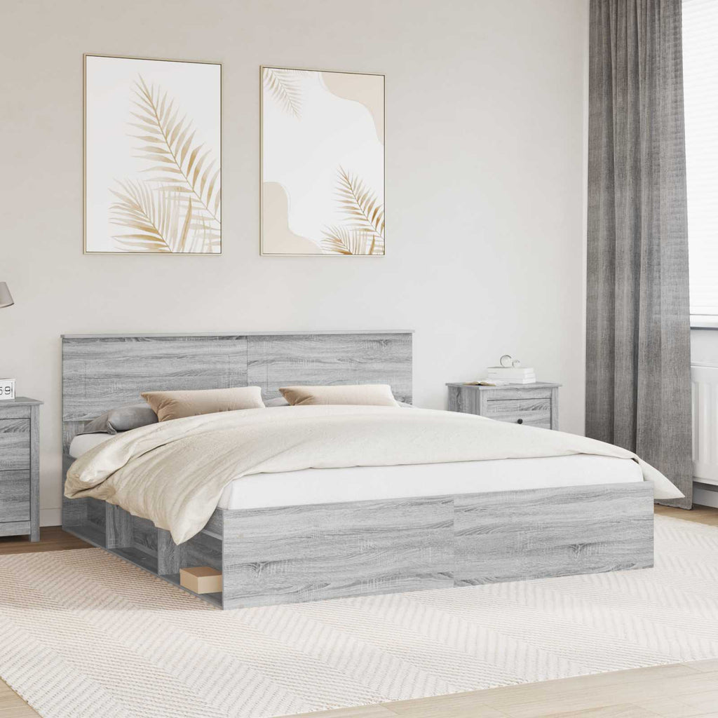 Bed Frame Grey Sonoma 200 x 200 cm Engineered wood