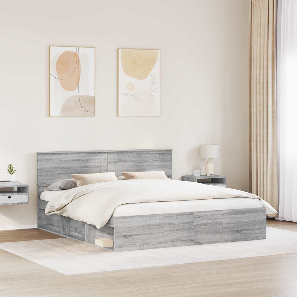 Bed Frame Grey Sonoma 200 x 200 cm Engineered wood