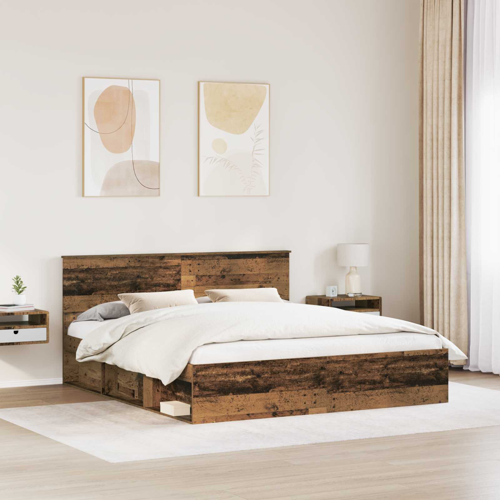 Bed Frame with Headboard Old Wood 200 x 200 cm Engineered wood