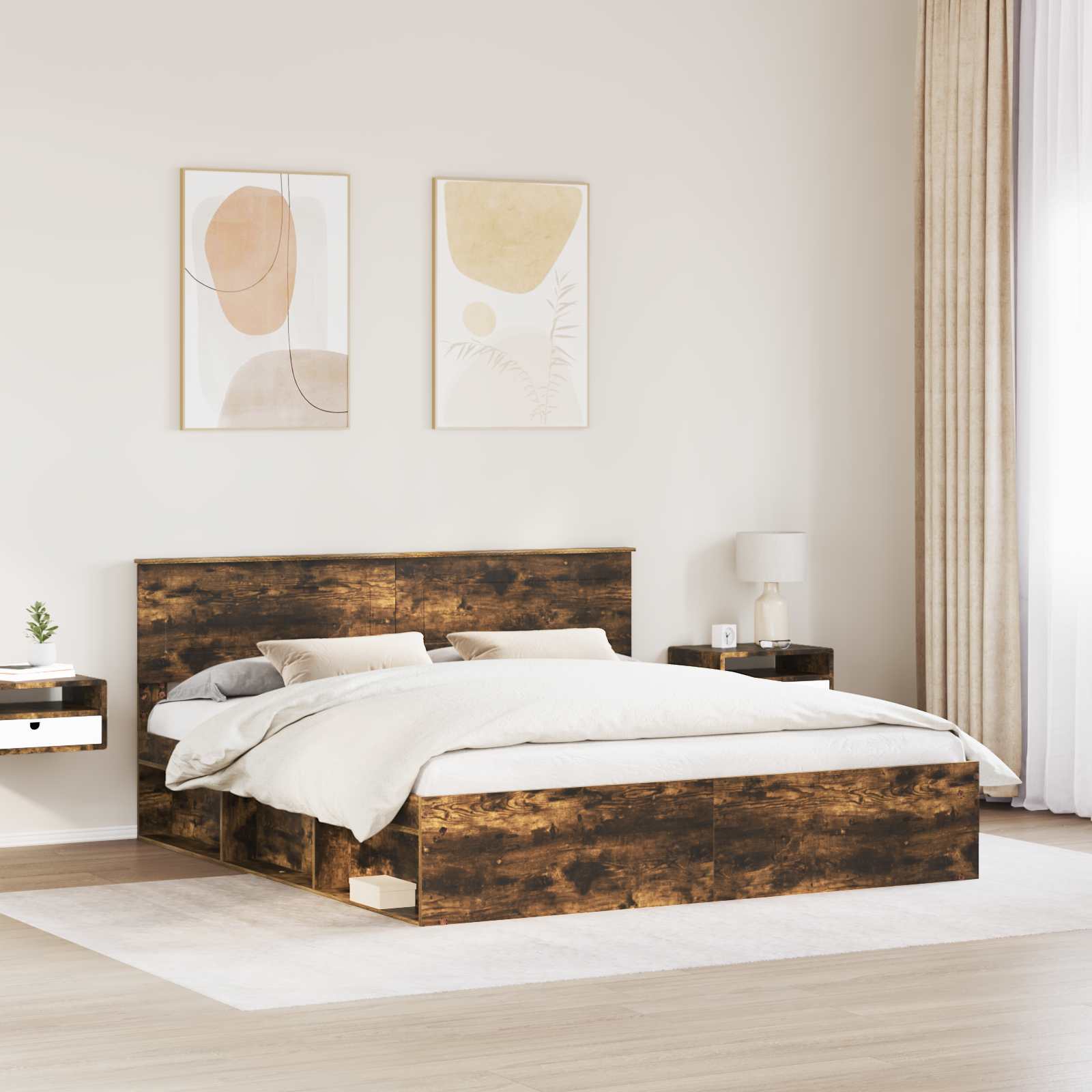 Bed Frame Smoked Oak 180 x 200 cm Engineered wood