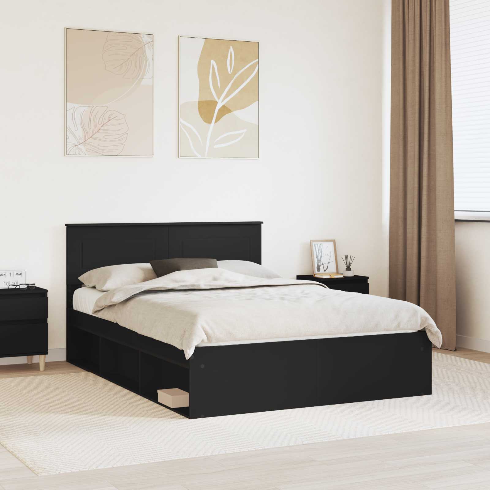 Bed Frame with Headboard Black 160 x 200 cm Engineered wood
