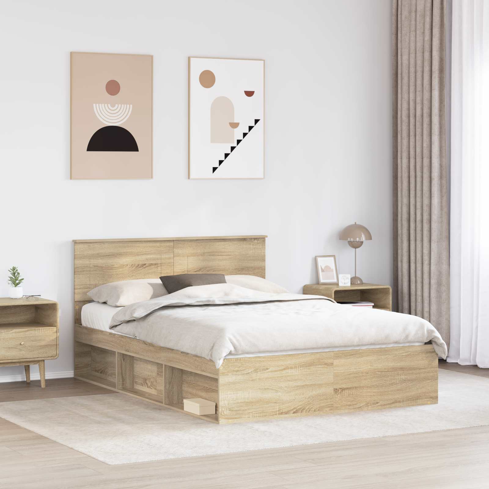 Bed Frame Smoked Oak 150 x 200 cm Engineered wood