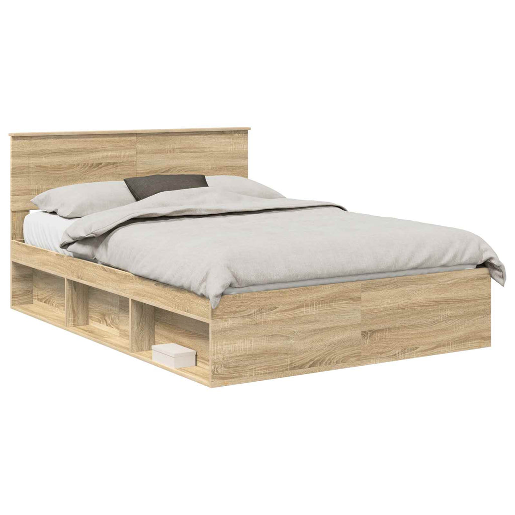 Bed Frame Smoked Oak 150 x 200 cm Engineered wood