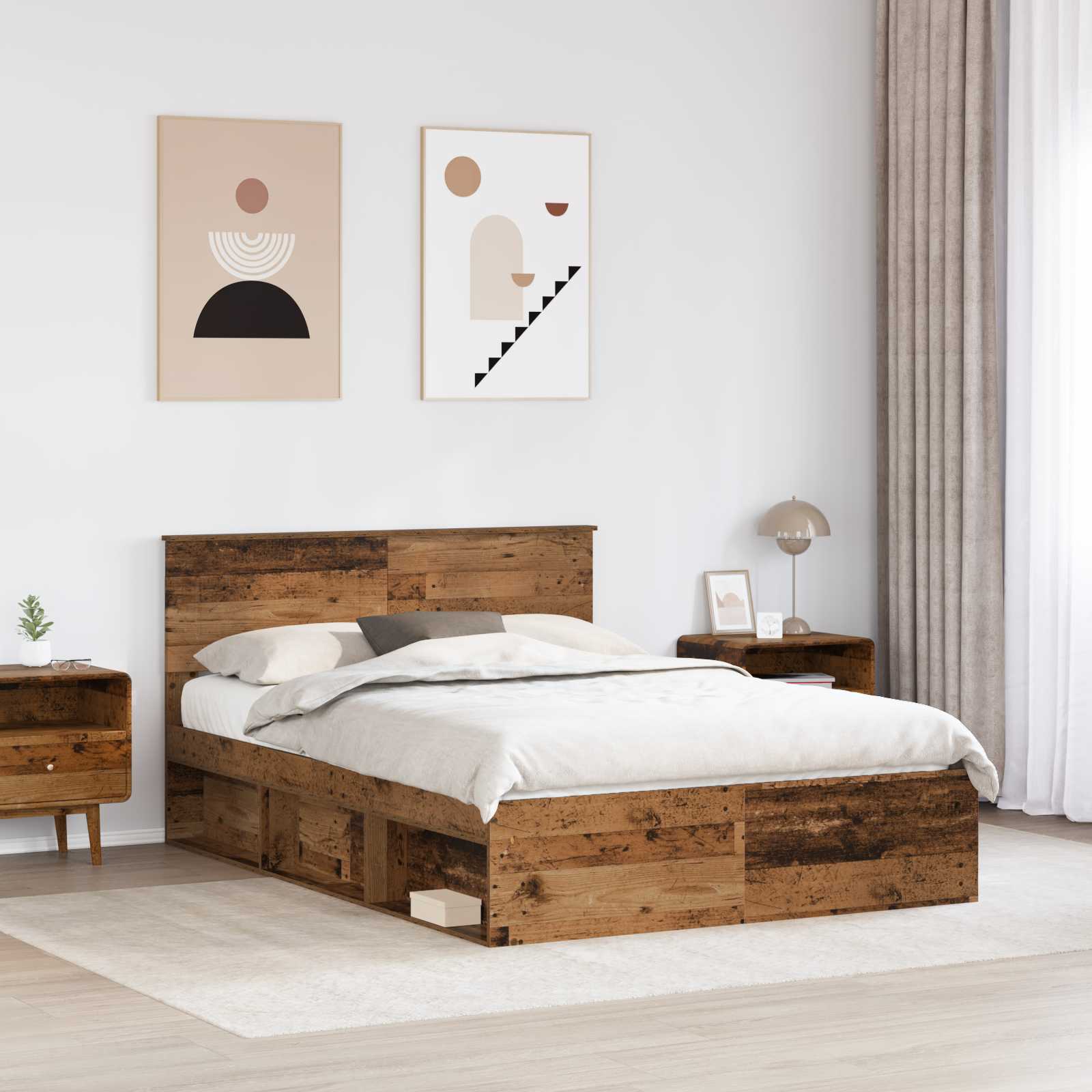 Bed Frame with Headboard Old Wood 150 x 200 cm Engineered wood