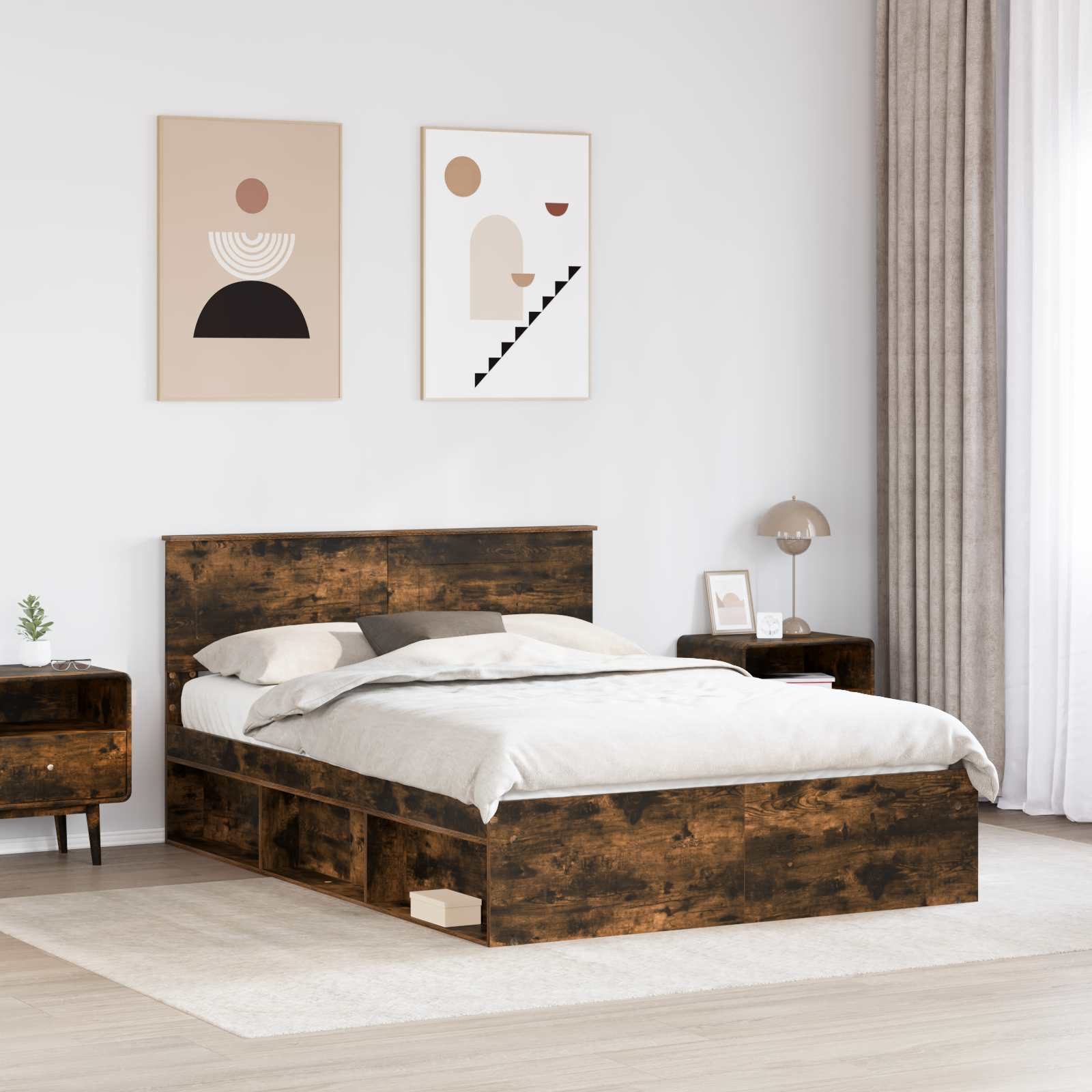 Bed Frame Smoked Oak 140 x 190 cm Engineered wood