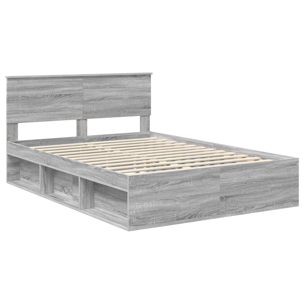 Bed Frame Grey Sonoma 140 x 190 cm Engineered wood