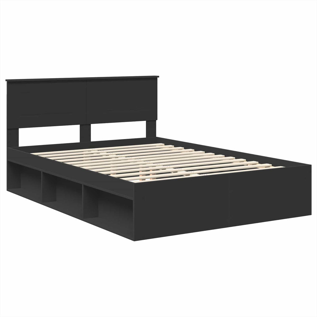 Bed Frame with Headboard Black 140 x 200 cm Engineered wood