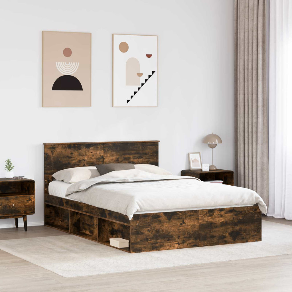 Bed Frame Smoked Oak 140 x 200 cm Engineered wood