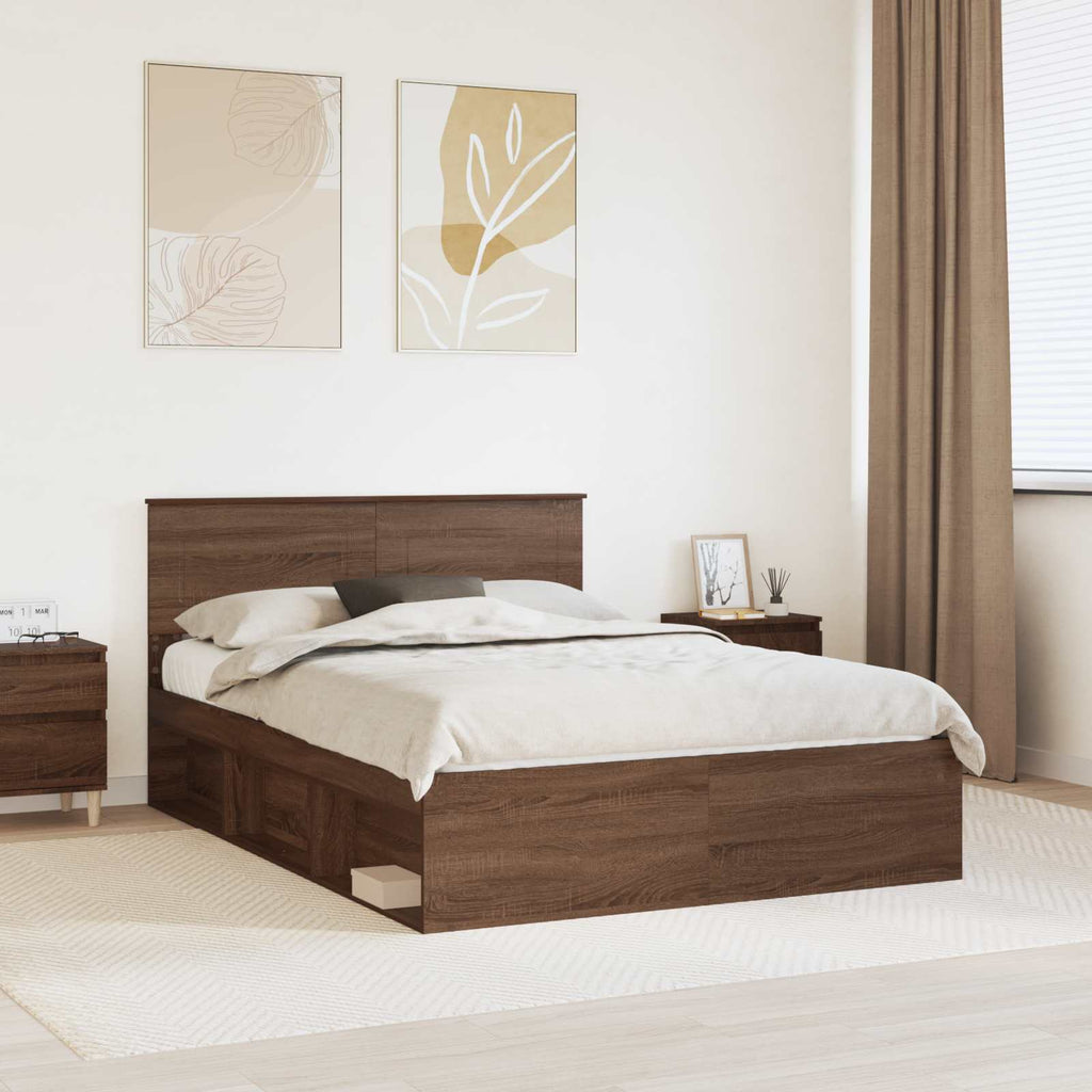 Bed Frame with Headboard Brown Oak 140 x 200 cm Engineered wood