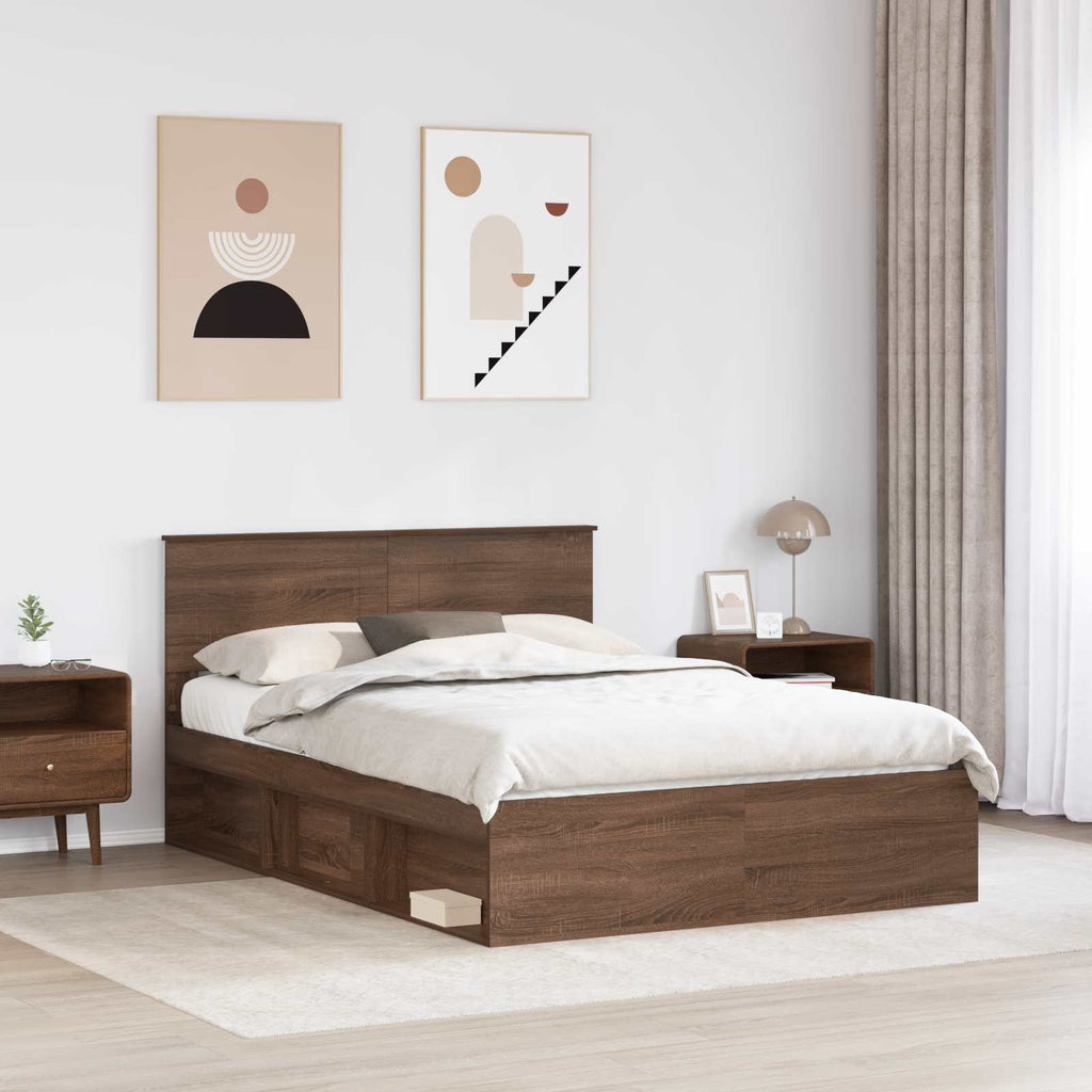 Bed Frame with Headboard Brown Oak 140 x 200 cm Engineered wood