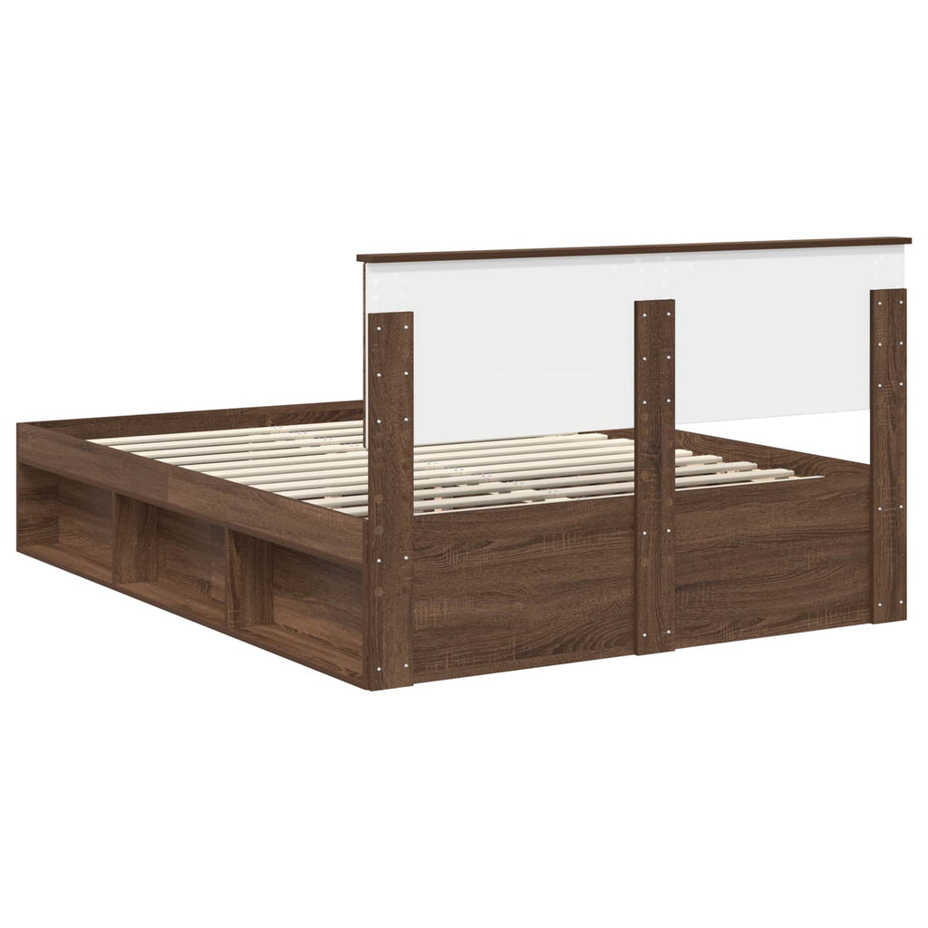 Bed Frame with Headboard Brown Oak 140 x 200 cm Engineered wood