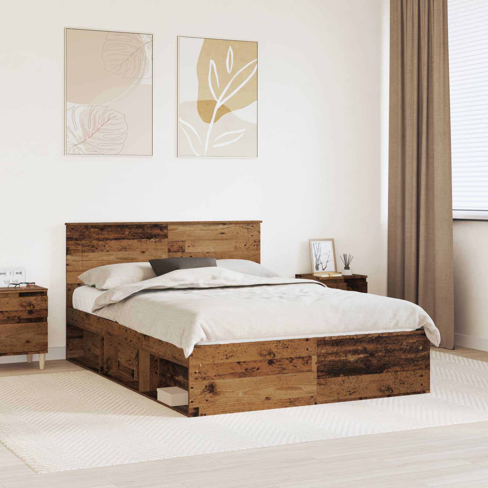 Bed Frame with Headboard Old Wood 140 x 200 cm Engineered wood
