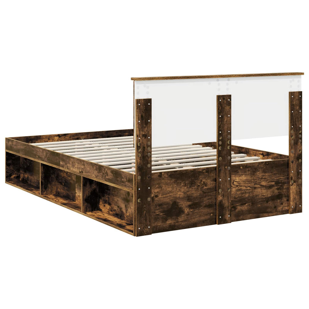 Bed Frame Smoked Oak 135 x 190 cm Engineered wood