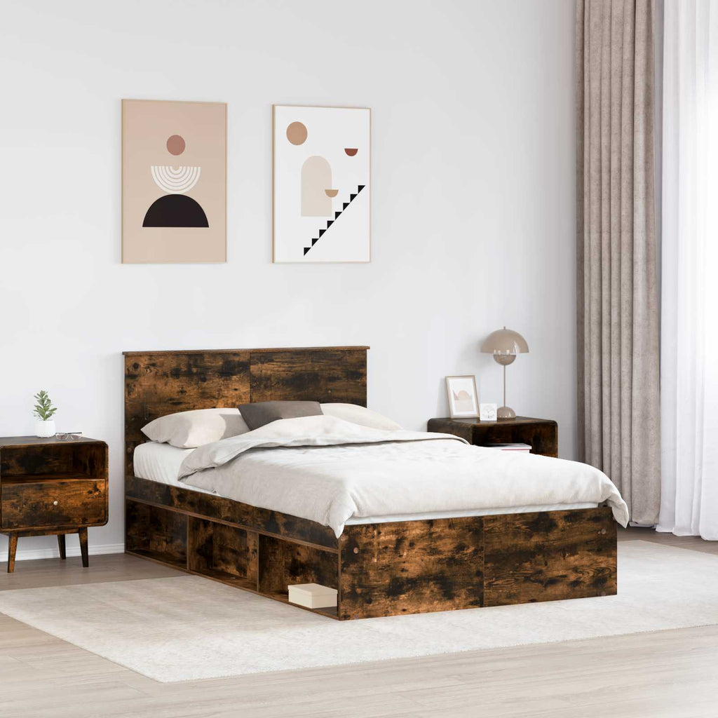 Bed Frame Smoked Oak 120 x 190 cm Engineered wood