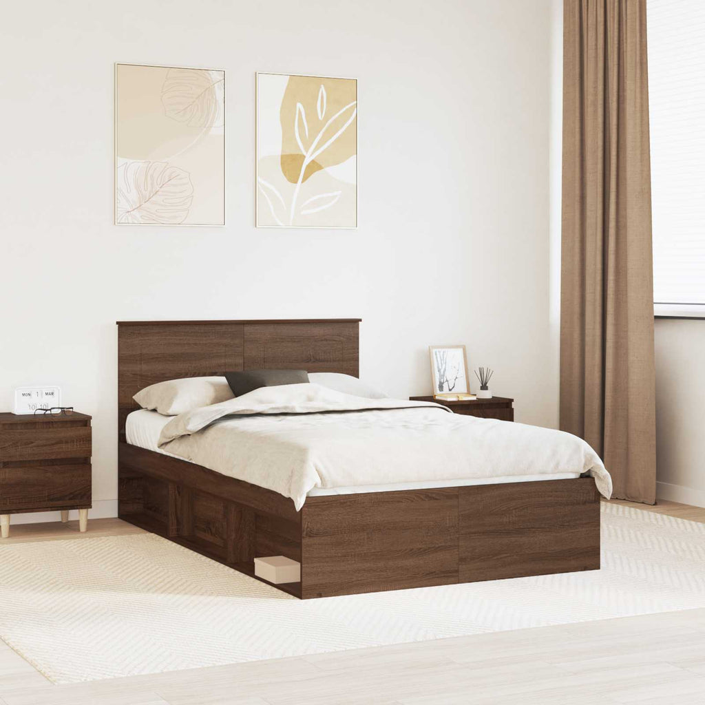 Bed Frame with Headboard Brown Oak 120 x 190 cm Engineered wood