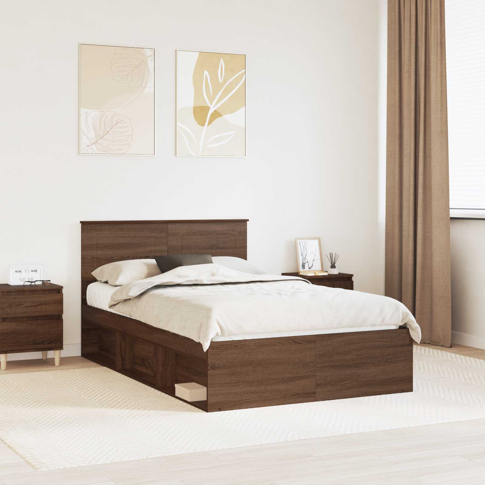 Bed Frame with Headboard Brown Oak 120 x 190 cm Engineered wood