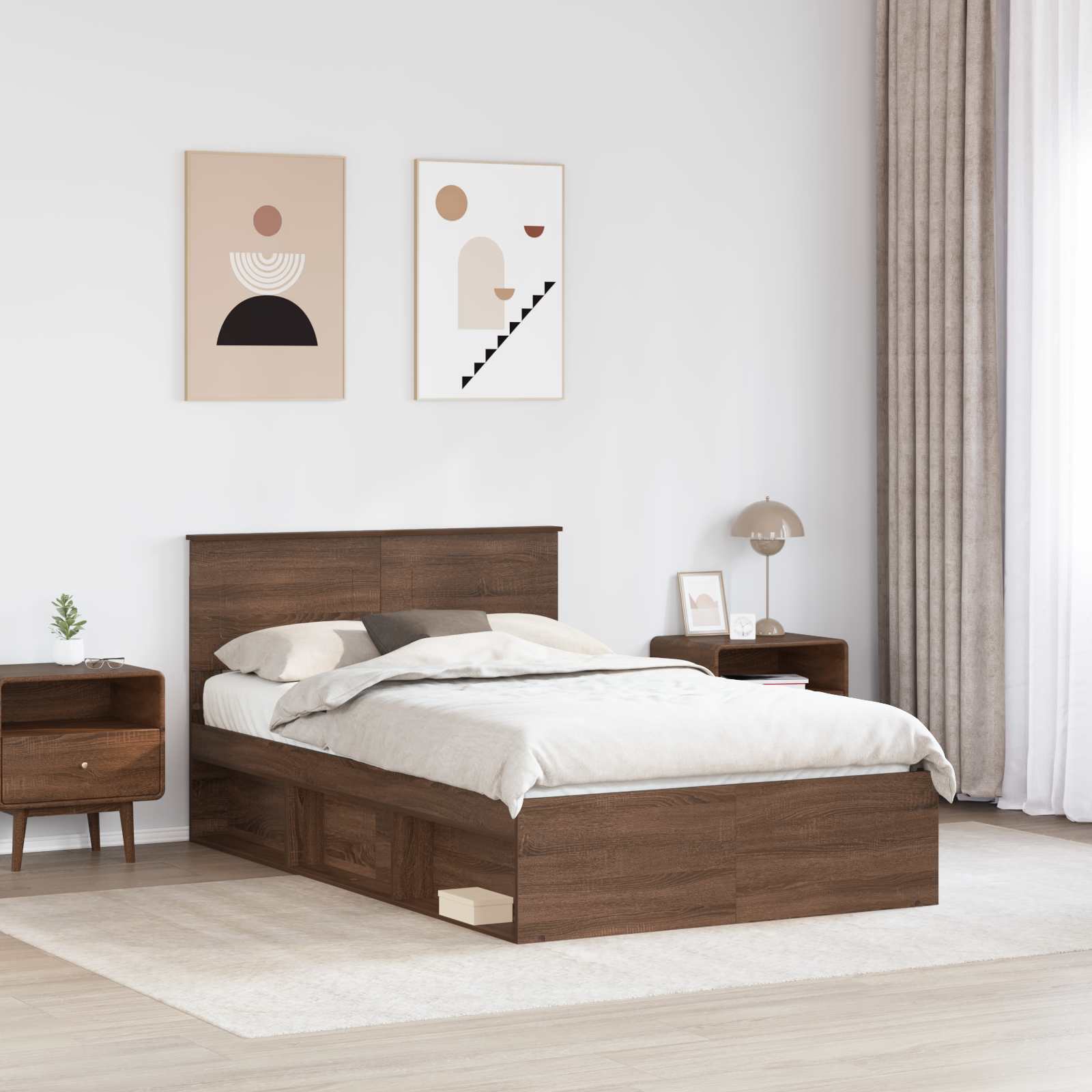 Bed Frame with Headboard Brown Oak 120 x 190 cm Engineered wood