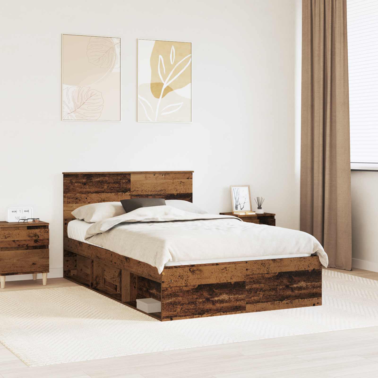 Bed Frame with Headboard Old Wood 120 x 190 cm Engineered wood