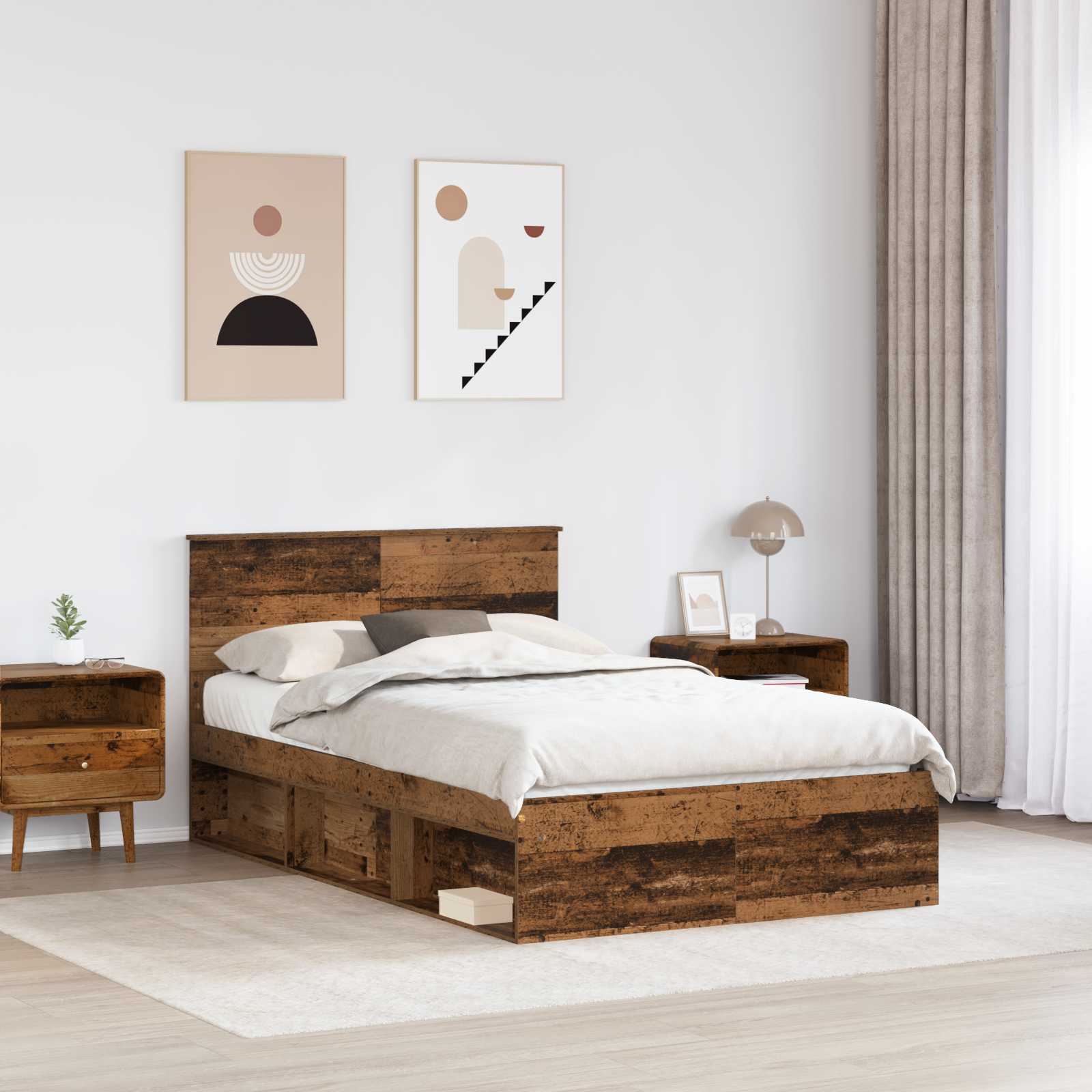 Bed Frame with Headboard Old Wood 120 x 190 cm Engineered wood