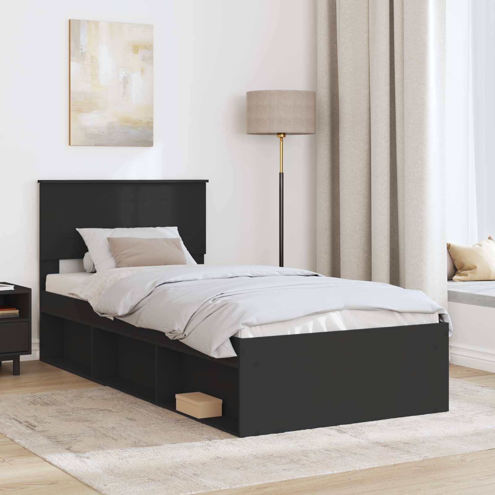 Bed Frame with Headboard Black 100 x 200 cm Engineered wood