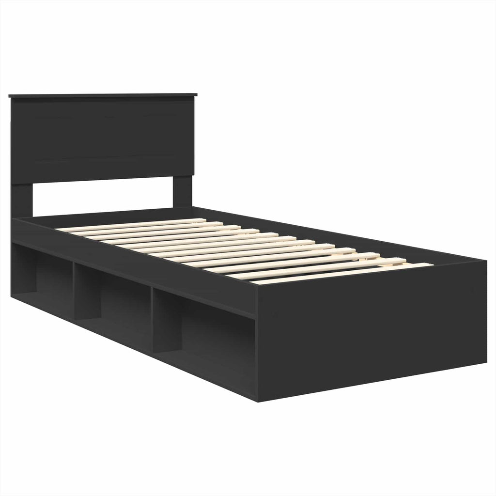 Bed Frame with Headboard Black 100 x 200 cm Engineered wood