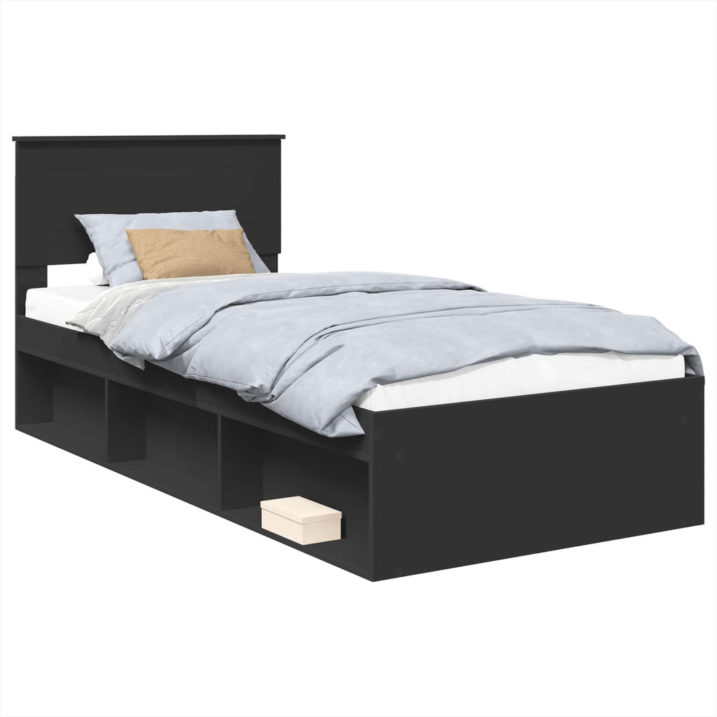Bed Frame with Headboard Black 90 x 190 cm Engineered wood
