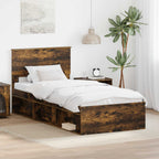 Bed Frame with Headboard Smoked Oak 90 x 190 cm Engineered wood