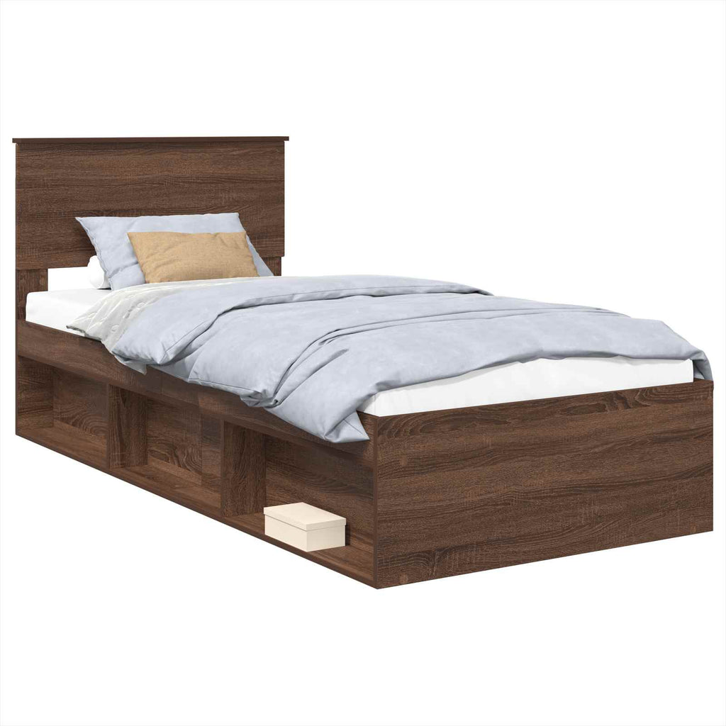 Bed Frame with Headboard Brown Oak 90 x 190 cm Engineered wood