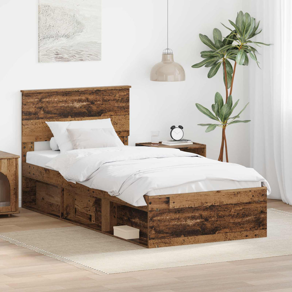 Bed Frame with Headboard Old Wood 90 x 190 cm Engineered wood