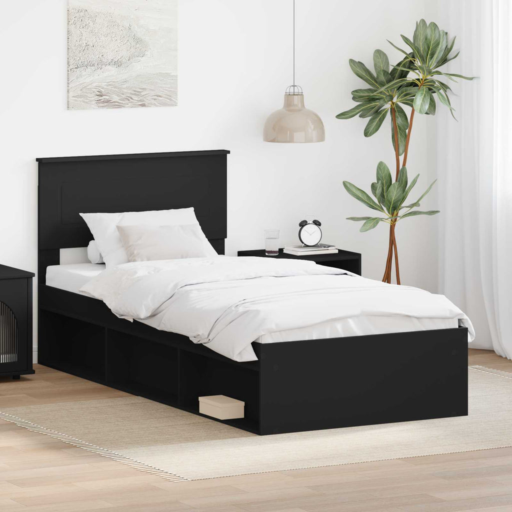 Bed Frame with Headboard Black 90 x 200 cm Engineered wood