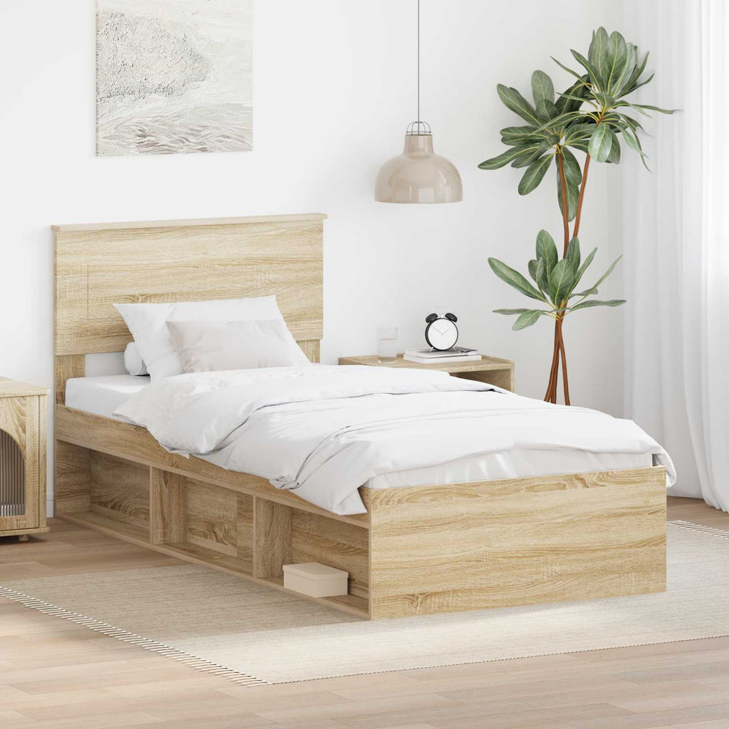 Bed Frame with Headboard Sonoma Oak 90 x 200 cm Engineered wood