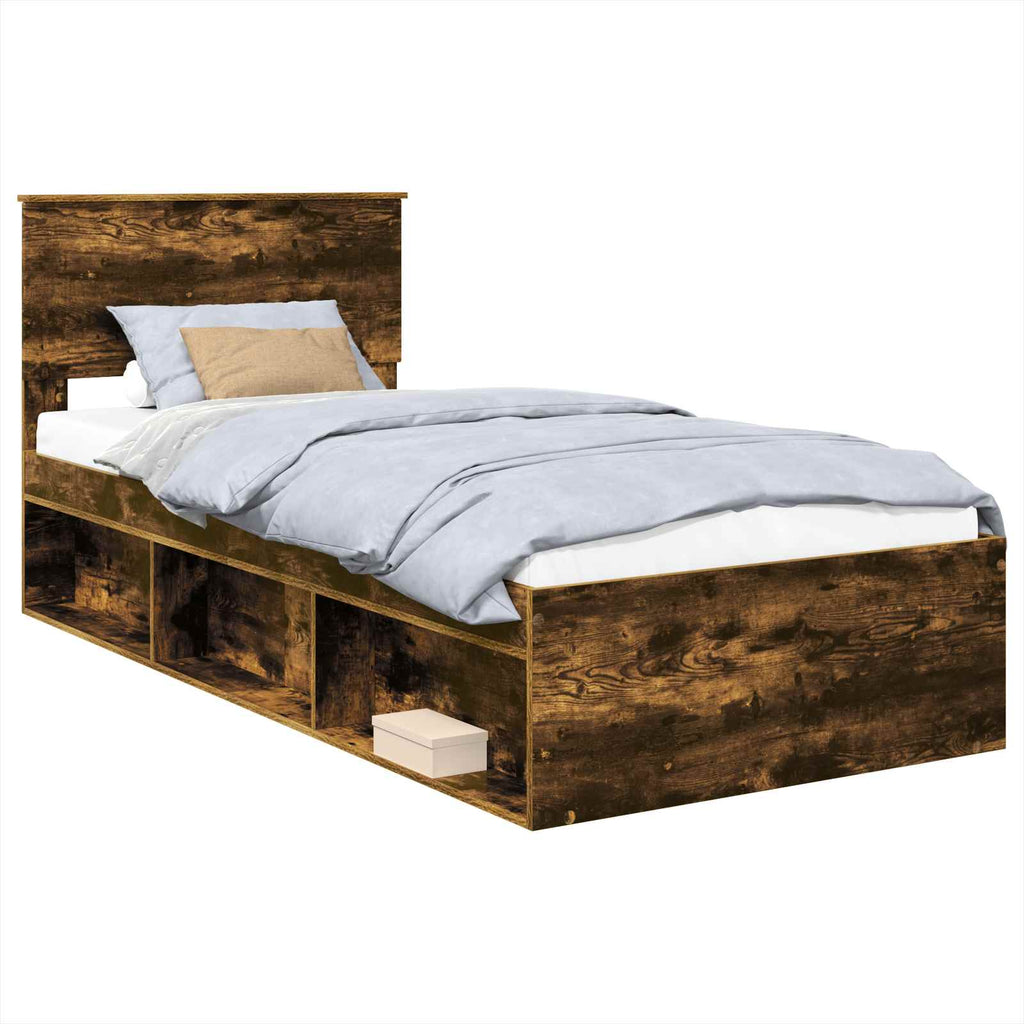 Bed Frame with Headboard Smoked Oak 90 x 200 cm Engineered wood