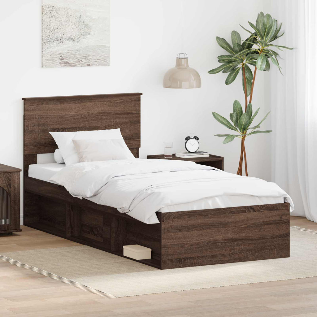 Bed Frame with Headboard Brown Oak 90 x 200 cm Engineered wood