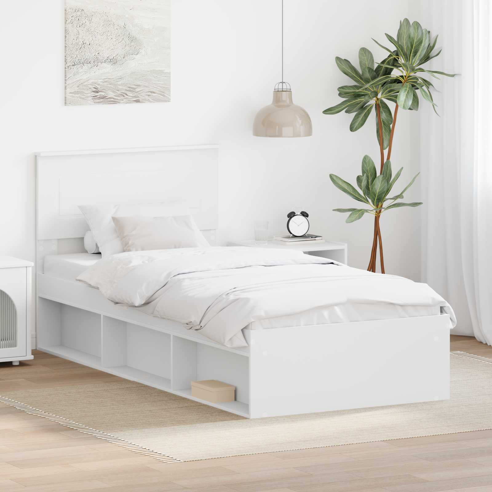 Bed Frame with Headboard White 75 x 190 cm Engineered wood
