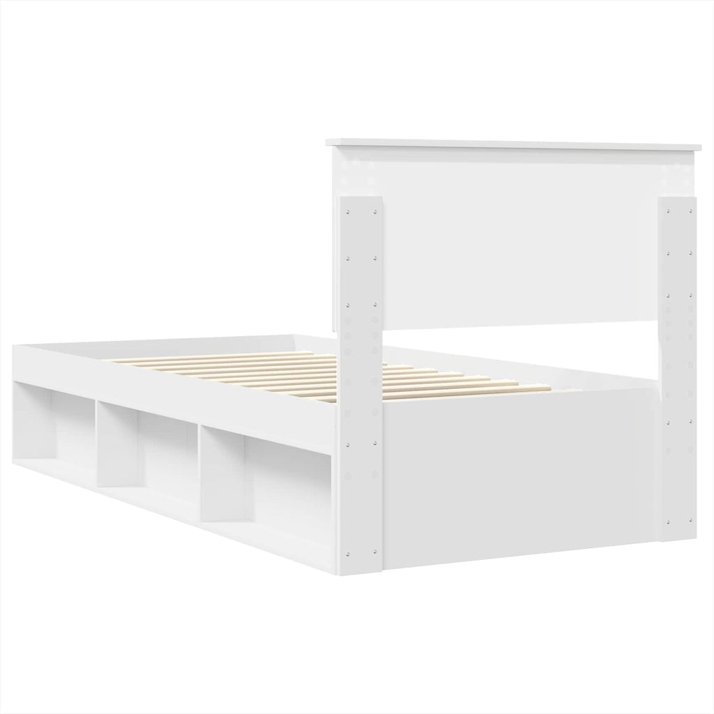 Bed Frame with Headboard White 75 x 190 cm Engineered wood