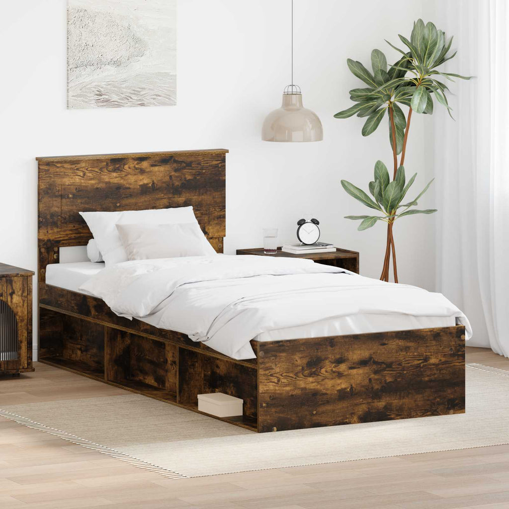 Bed Frame with Headboard Smoked Oak 75 x 190 cm Engineered wood